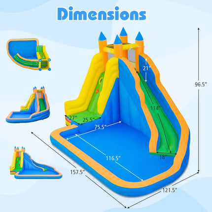 Inflatable Mighty Bounce House Jumper with Water Slide without Blower - Blue - Inflatable Water Slides