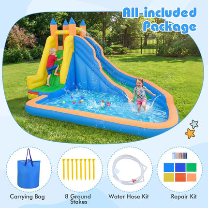 Inflatable Mighty Bounce House Jumper with Water Slide without Blower - Blue - Inflatable Water Slides