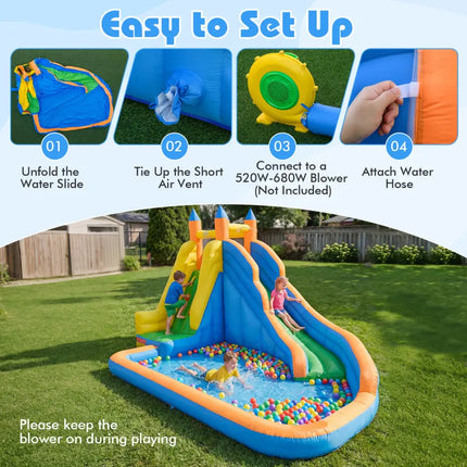 Inflatable Mighty Bounce House Jumper with Water Slide without Blower - Blue - Inflatable Water Slides