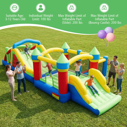 Inflatable Obstacle Course Bounce House with Dual Slides with 2 680W Blower - Multicolor - Bounce House
