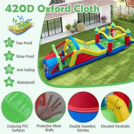 Inflatable Obstacle Course Bounce House with Dual Slides and Tunnels without Blower - Multicolor - Bounce House