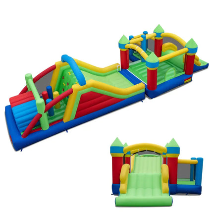 Inflatable Obstacle Course Bounce House with Dual Slides and Tunnels without Blower - Multicolor - Bounce House