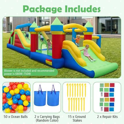 Inflatable Obstacle Course Bounce House with Dual Slides and Tunnels without Blower - Multicolor - Bounce House