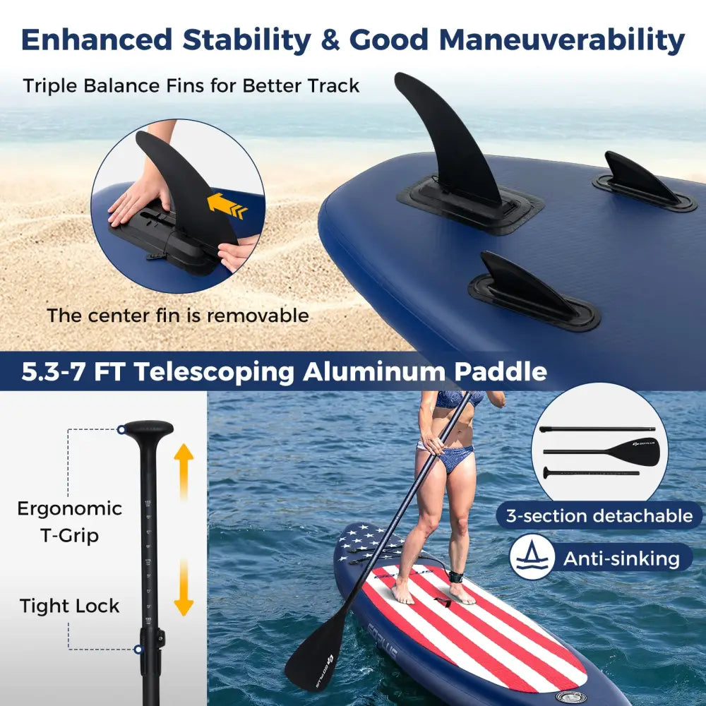 Inflatable Paddle Board with Removable Fin and Backpack-A - Surfing