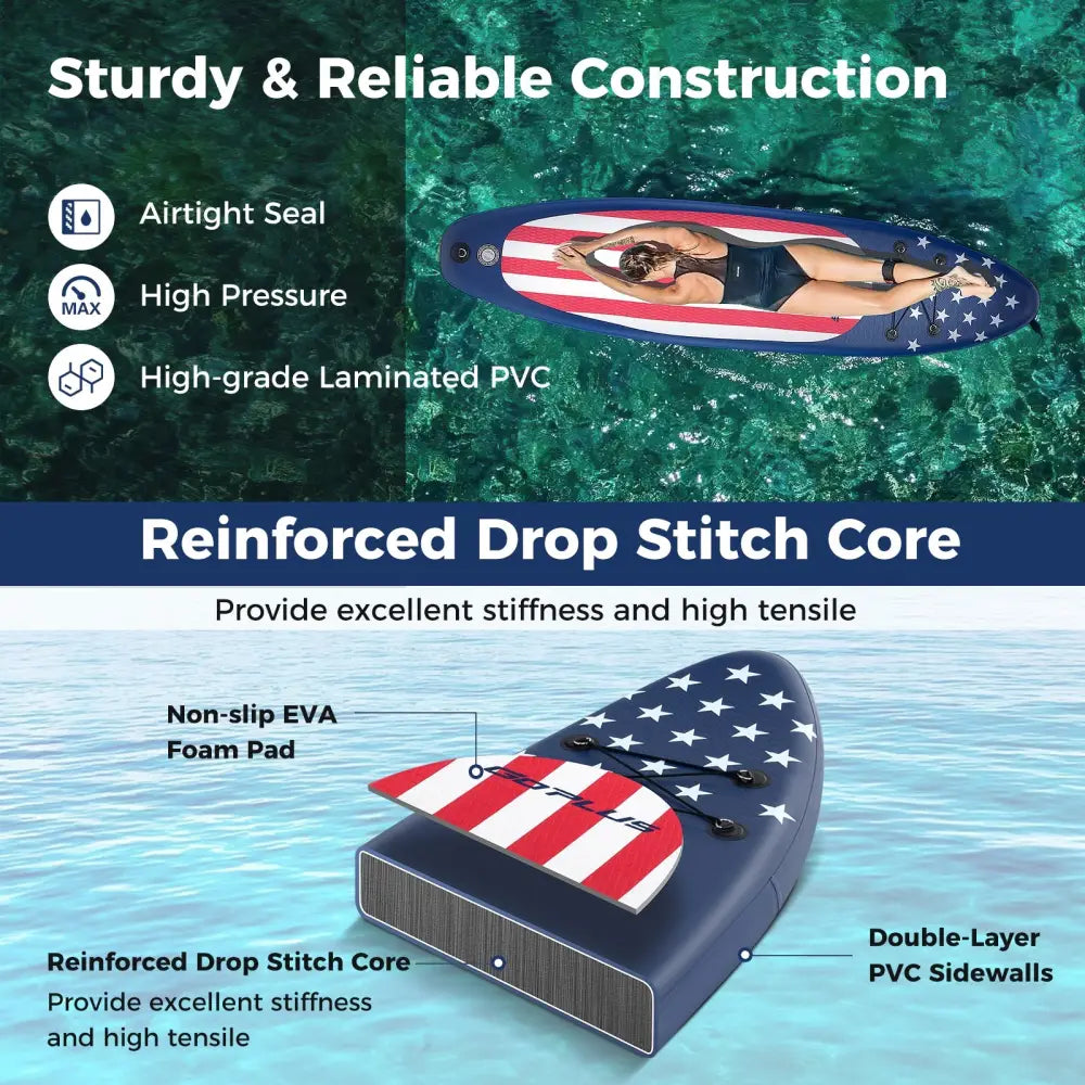 Inflatable Paddle Board with Removable Fin and Backpack-A - Surfing