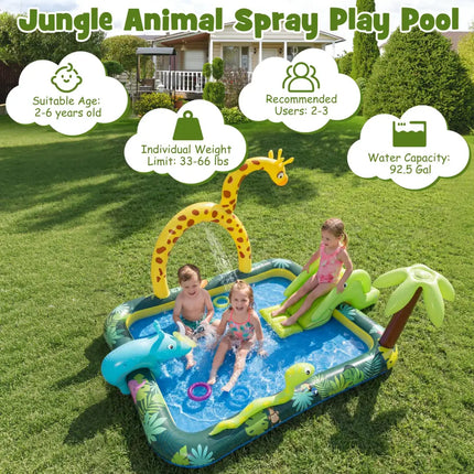 Inflatable Play Center Jungle Animal Spray Pool with Slide Giraffe-shaped Sprinkle - Inflatable Water Slides