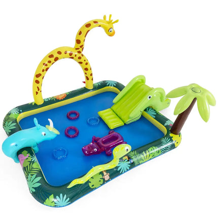 Inflatable Play Center Jungle Animal Spray Pool with Slide Giraffe-shaped Sprinkle - Inflatable Water Slides