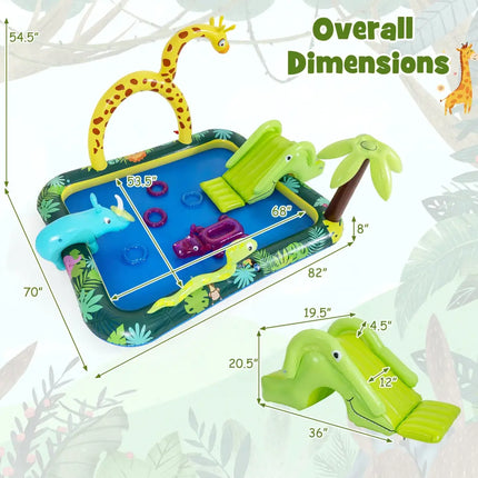 Inflatable Play Center Jungle Animal Spray Pool with Slide Giraffe-shaped Sprinkle - Inflatable Water Slides