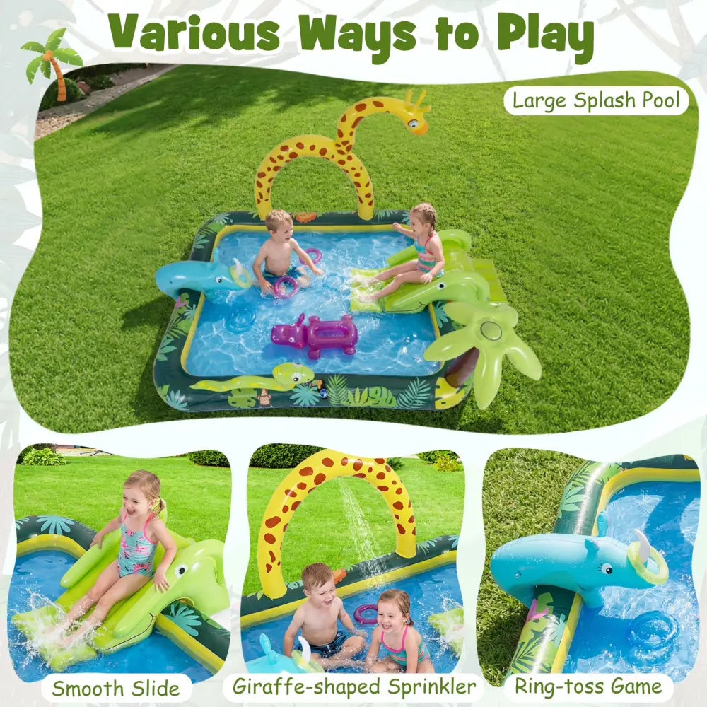 Inflatable Play Center Jungle Animal Spray Pool with Slide Giraffe-shaped Sprinkle - Inflatable Water Slides