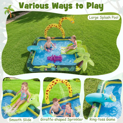 Inflatable Play Center Jungle Animal Spray Pool with Slide Giraffe-shaped Sprinkle - Inflatable Water Slides