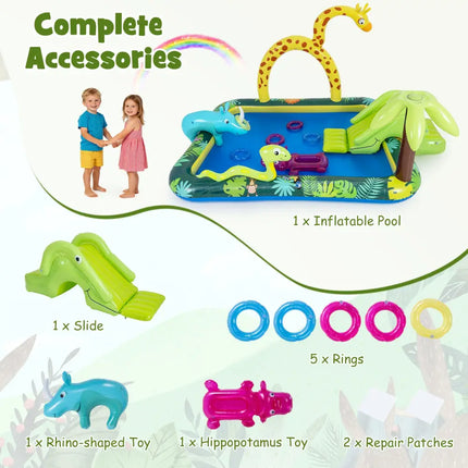 Inflatable Play Center Jungle Animal Spray Pool with Slide Giraffe-shaped Sprinkle - Inflatable Water Slides