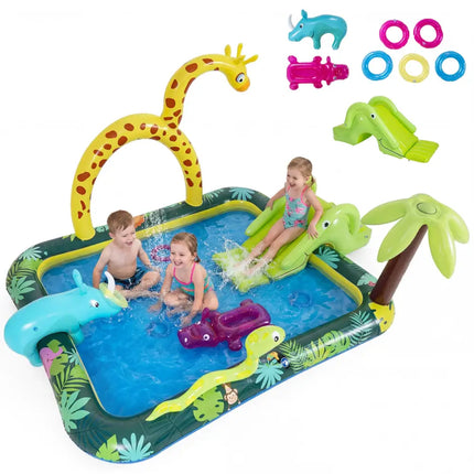 Inflatable Play Center Jungle Animal Spray Pool with Slide Giraffe-shaped Sprinkle - Inflatable Water Slides