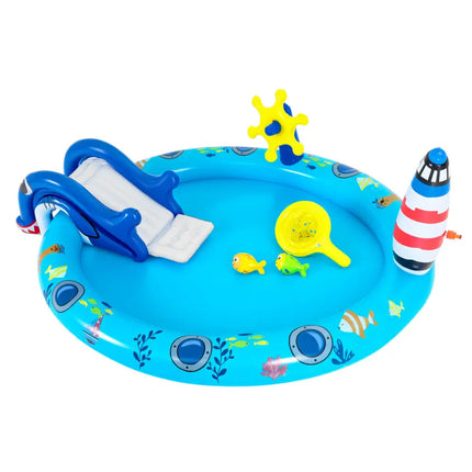 Inflatable Play Center Marine Life Spray Pool with Shark-shaped Slide Lighthouse Sprinkle - Inflatable Water Slides