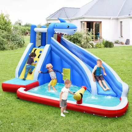 Inflatable Shark Bounce House with Water Slide and Climbing Wall without Blower - Inflatable Water Slides