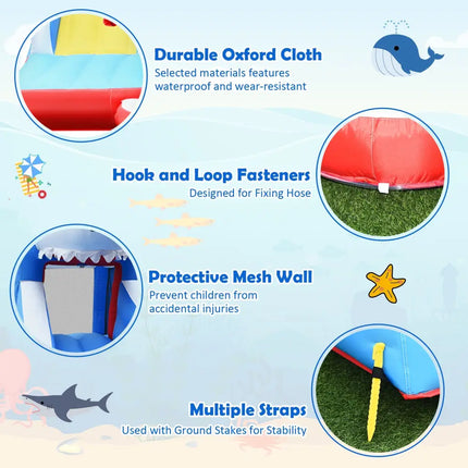 Inflatable Shark Bounce House with Water Slide and Climbing Wall without Blower - Inflatable Water Slides