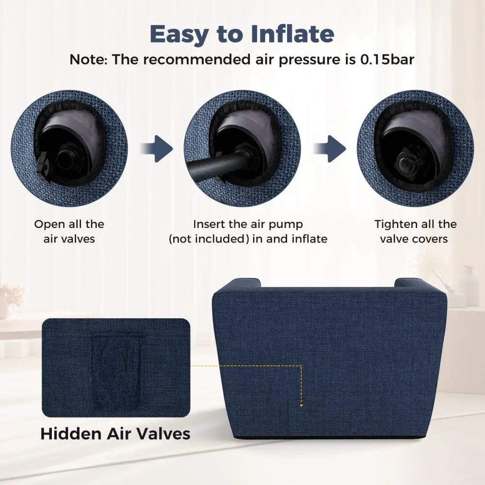 Inflatable Sofa with Detachable Cover and Wide Armrests-Blue - Blue - Camping Furniture
