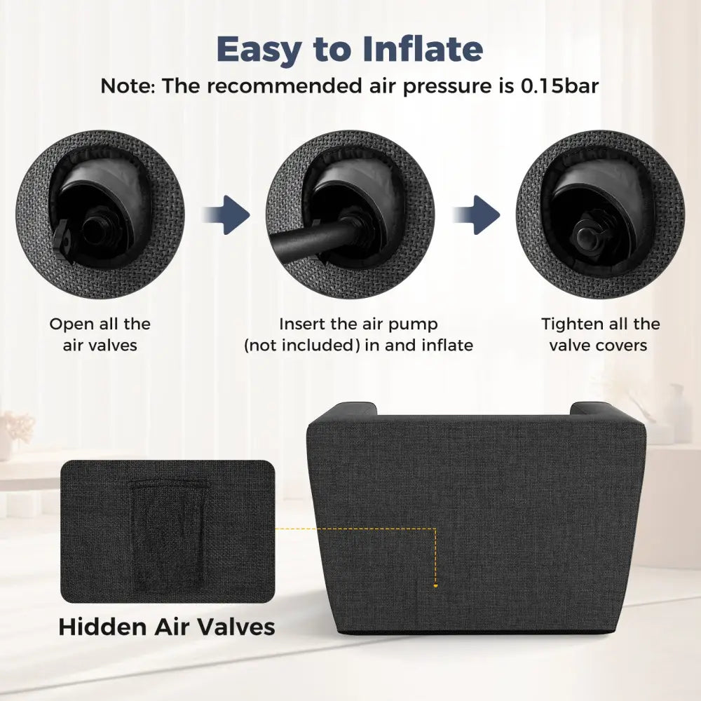 Inflatable Sofa with Detachable Cover and Wide Armrests-Gray - Gray - Camping Furniture