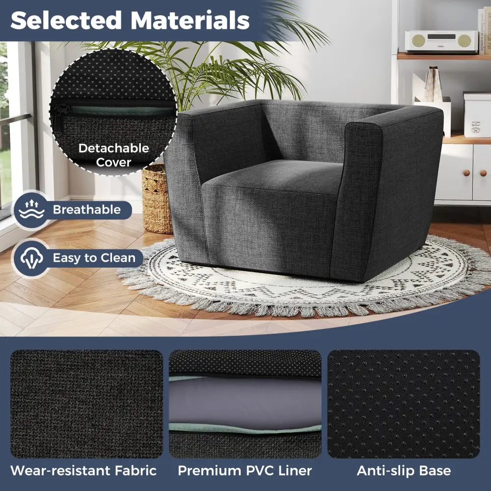 Inflatable Sofa with Detachable Cover and Wide Armrests-Gray - Gray - Camping Furniture