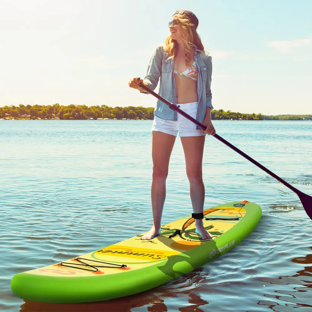 Inflatable Stand up Paddle Board iSUP Board Accessories with 3 Fins-L - Green - Surfing