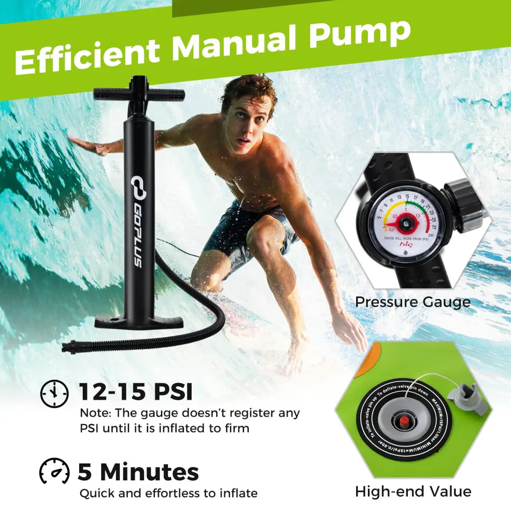 Inflatable Stand up Paddle Board iSUP Board Accessories with 3 Fins-L - Green - Surfing