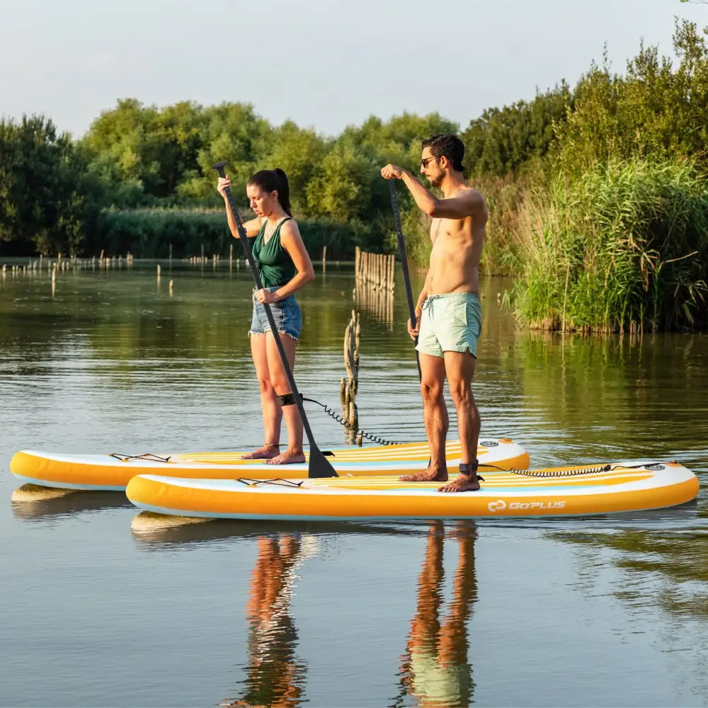 Inflatable Stand up Paddle Board with Adjustable Paddle and 3 Fins for Adults and Youths-L - Orange - Surfing