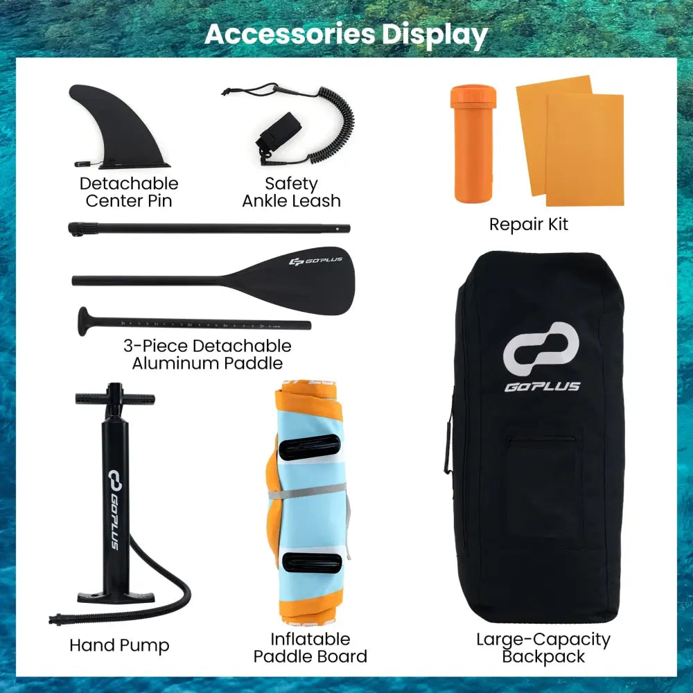 Inflatable Stand up Paddle Board with Adjustable Paddle and 3 Fins for Adults and Youths-L - Orange - Surfing