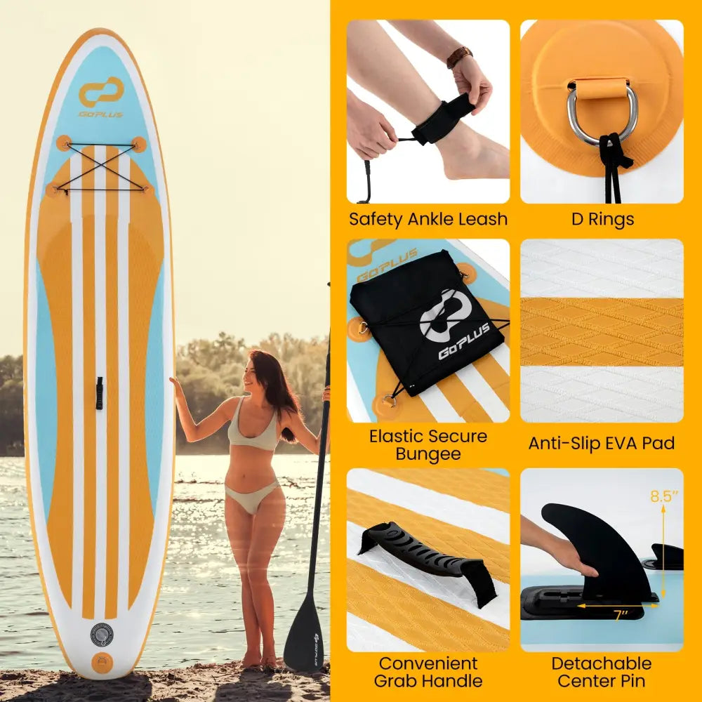 Inflatable Stand up Paddle Board with Adjustable Paddle and 3 Fins for Adults and Youths-L - Orange - Surfing