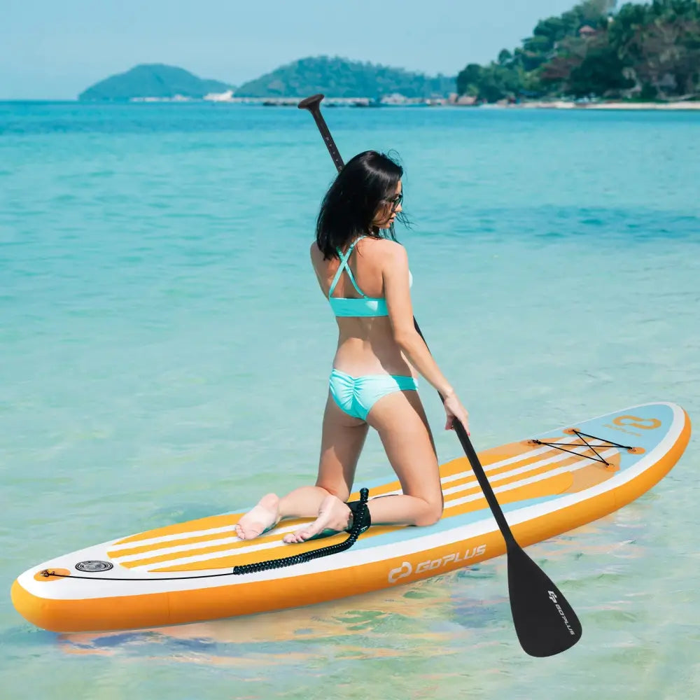 Inflatable Stand up Paddle Board with Adjustable Paddle and 3 Fins for Adults and Youths-L - Orange - Surfing