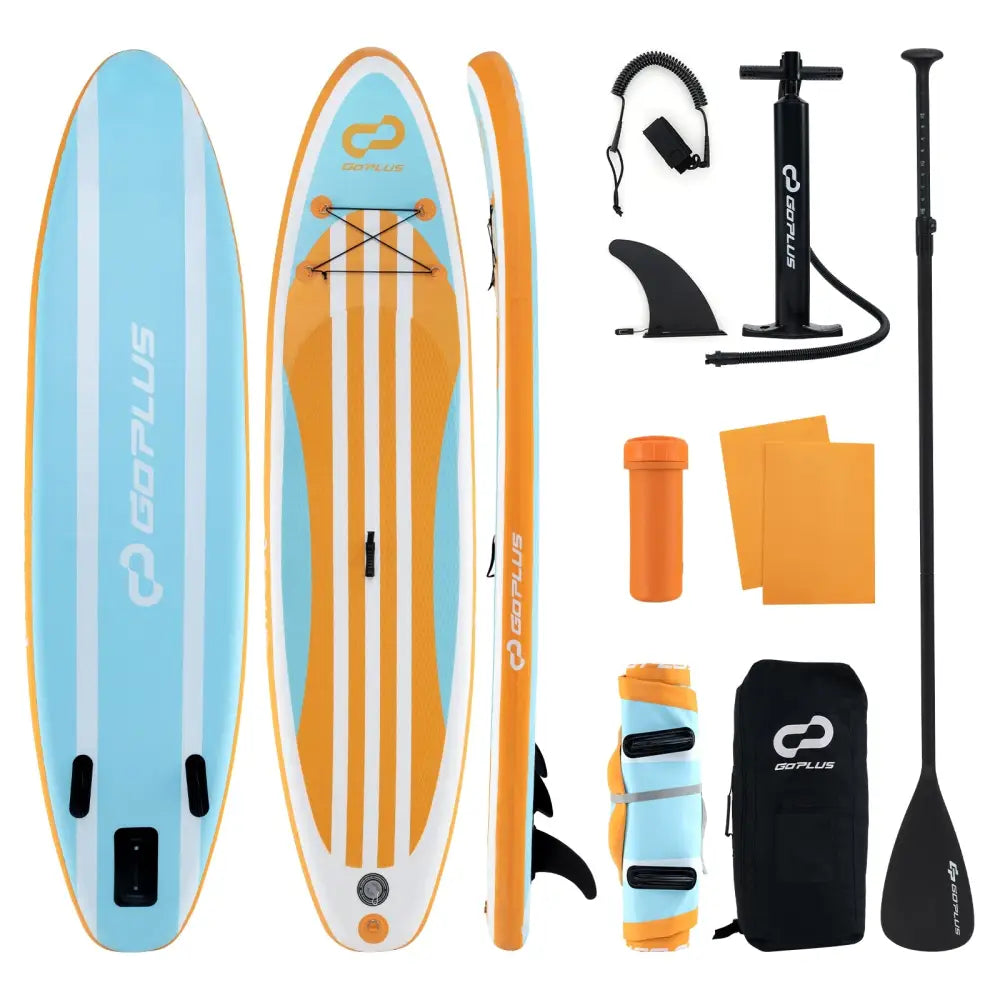 Inflatable Stand up Paddle Board with Adjustable Paddle and 3 Fins for Adults and Youths-L - Orange - Surfing