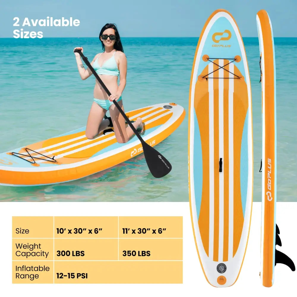 Inflatable Stand up Paddle Board with Adjustable Paddle and 3 Fins for Adults and Youths-L - Orange - Surfing