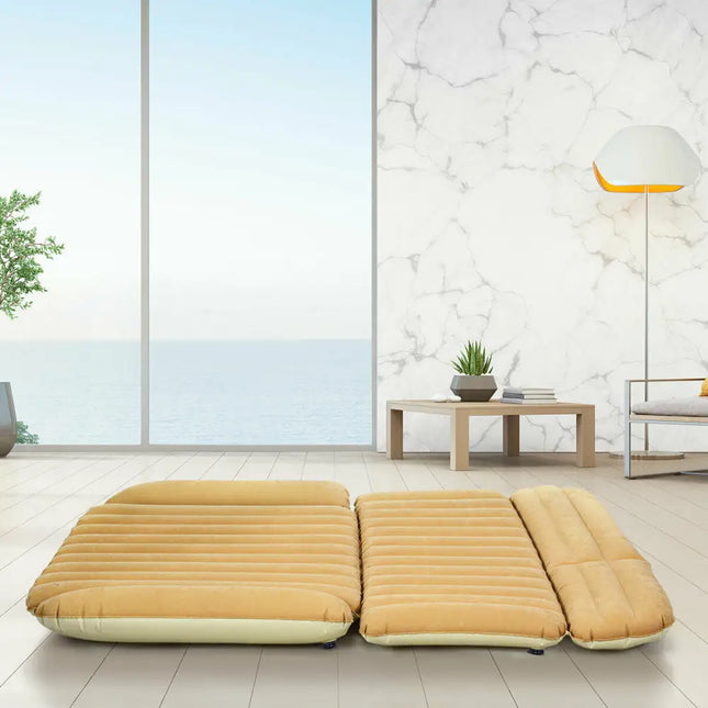 Inflatable SUV Air Backseat Mattress Travel Pad with Pump Camping and Pillow - Yellow - Air Mattresses & Sleeping Bags
