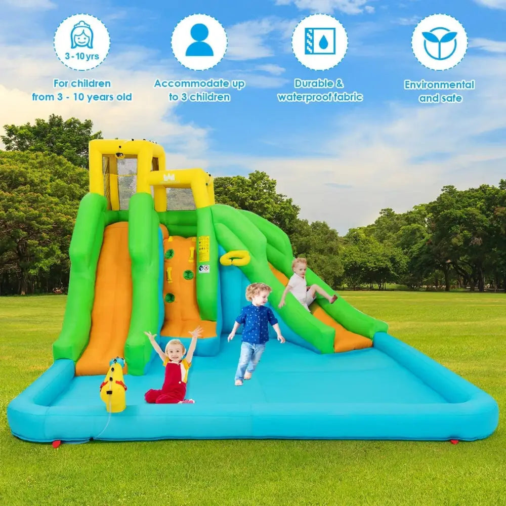 Inflatable Water Park Bounce House with Climbing Wall - Inflatable Water Slides
