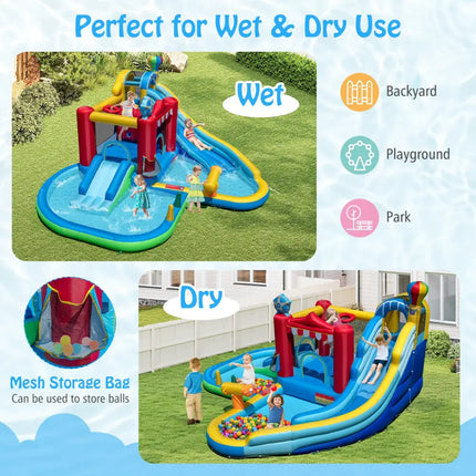 Inflatable Water Park Water Slide Wet Dry Combo Bounce House - Multicolor - Inflatable Water Slides