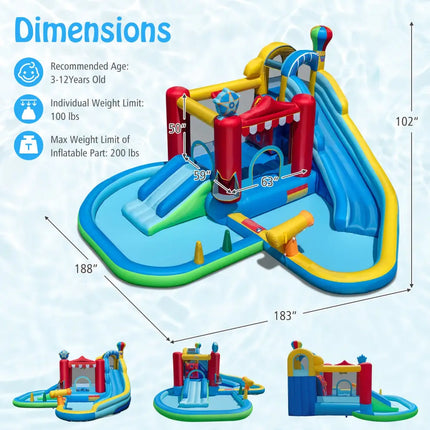 Inflatable Water Park Water Slide Wet Dry Combo Bounce House - Multicolor - Inflatable Water Slides