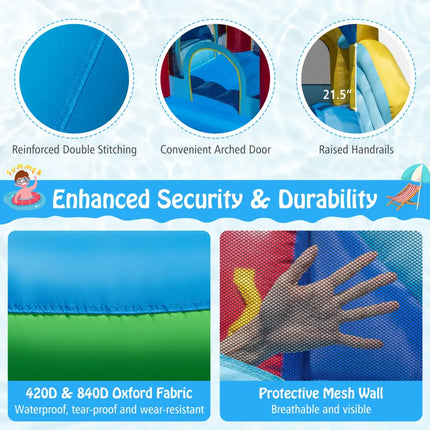 Inflatable Water Park Water Slide Wet Dry Combo Bounce House - Multicolor - Inflatable Water Slides