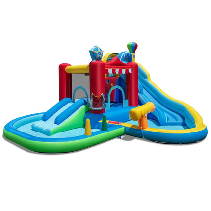 Inflatable Water Park Water Slide Wet Dry Combo Bounce House - Multicolor - Inflatable Water Slides