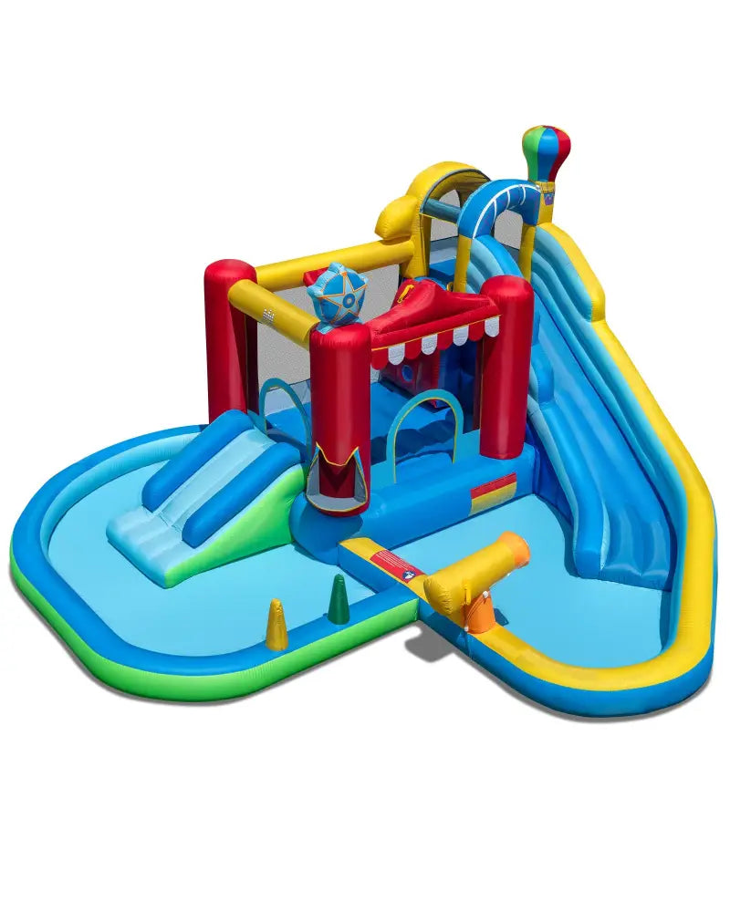 Inflatable Water Park with Splash Pool 50 Ocean Balls and 750W Blower - Multicolor - Inflatable Water Slides