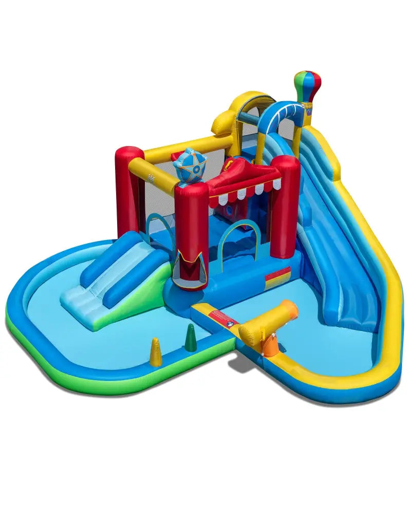 Inflatable Water Park with Splash Pool and Water Cannon for Birthday Party Without Blower - Multicolor - Inflatable