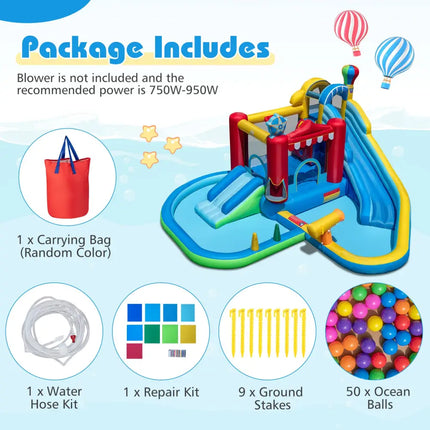 Inflatable Water Park with Splash Pool and Water Cannon for Birthday Party Without Blower - Multicolor - Inflatable