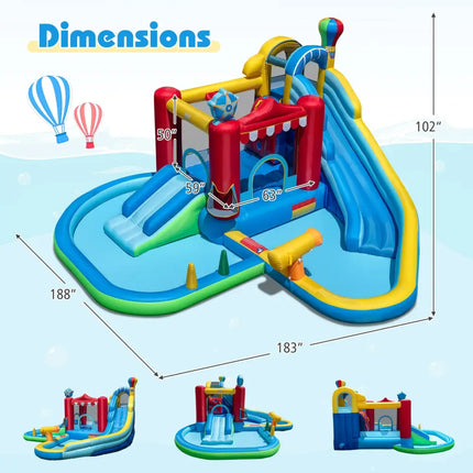 Inflatable Water Park with Splash Pool and Water Cannon for Birthday Party Without Blower - Multicolor - Inflatable