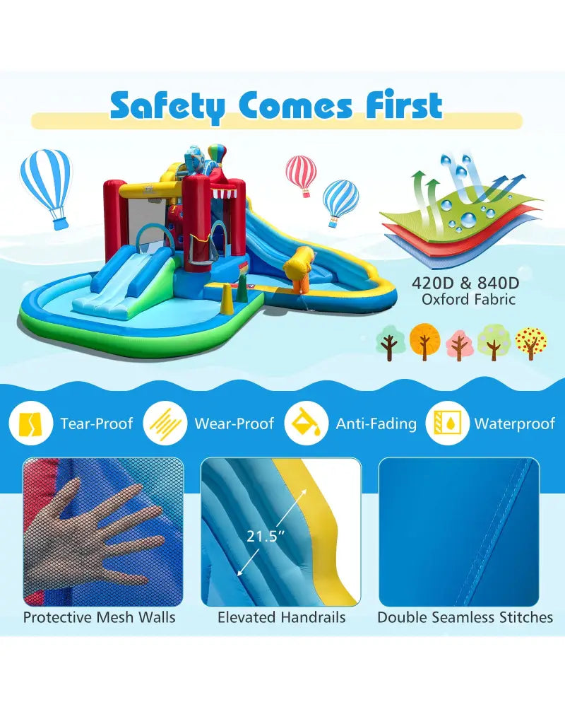 Inflatable Water Park with Splash Pool and Water Cannon for Birthday Party Without Blower - Multicolor - Inflatable