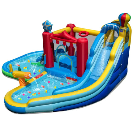 Inflatable Water Park with Splash Pool and Water Cannon for Birthday Party Without Blower - Multicolor - Inflatable