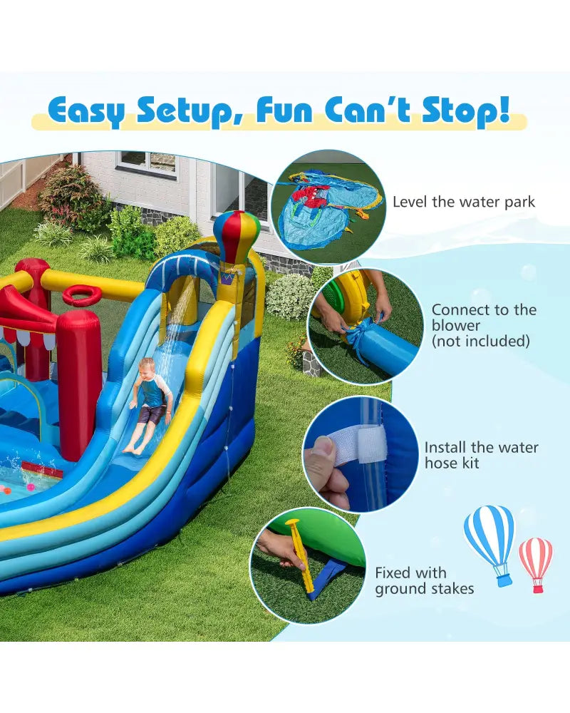 Inflatable Water Park with Splash Pool and Water Cannon for Birthday Party Without Blower - Multicolor - Inflatable