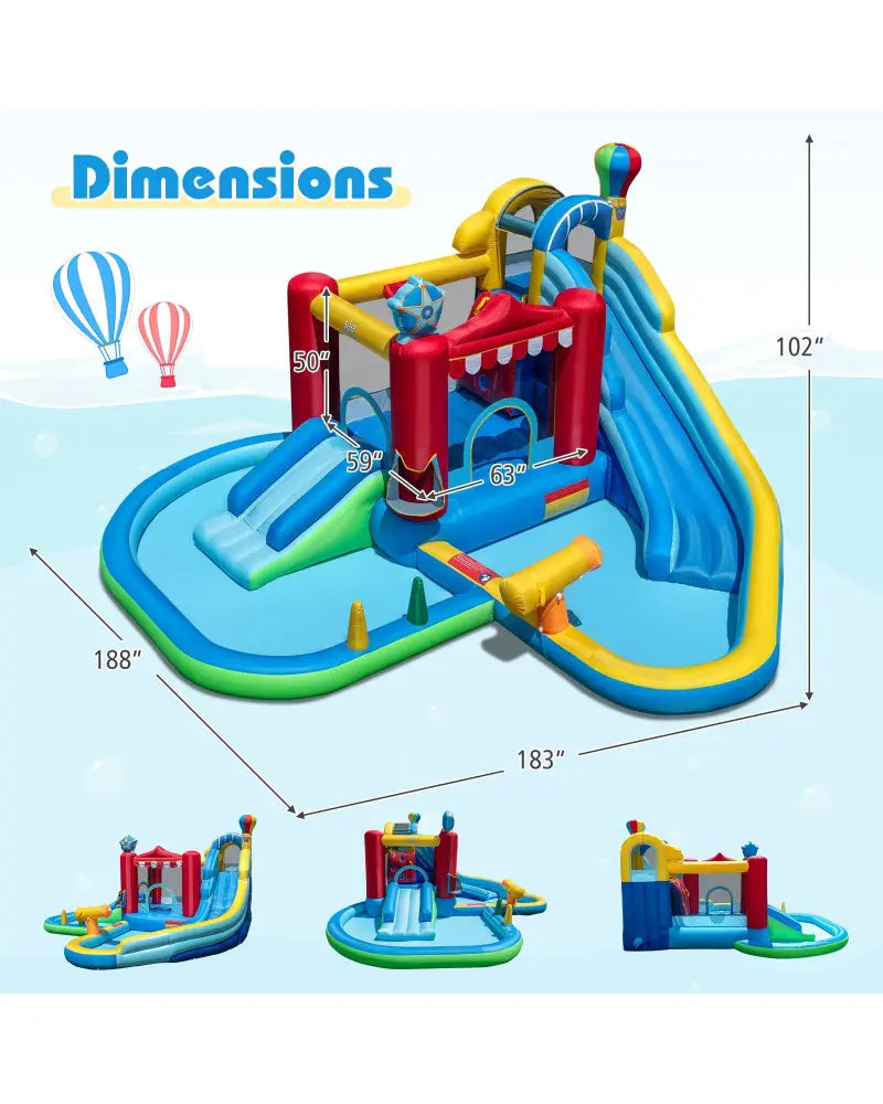 Inflatable Water Park with Splash Pool and Water Cannon for Birthday Party Without Blower - Multicolor - Inflatable