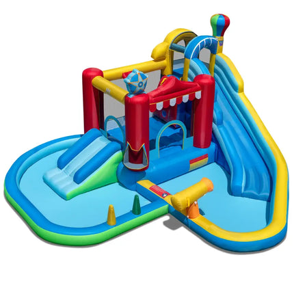 Inflatable Water Park with Splash Pool and Water Cannon for Birthday Party Without Blower - Multicolor - Inflatable