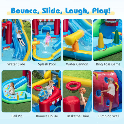 Inflatable Water Park with Splash Pool and Water Cannon for Birthday Party Without Blower - Multicolor - Inflatable