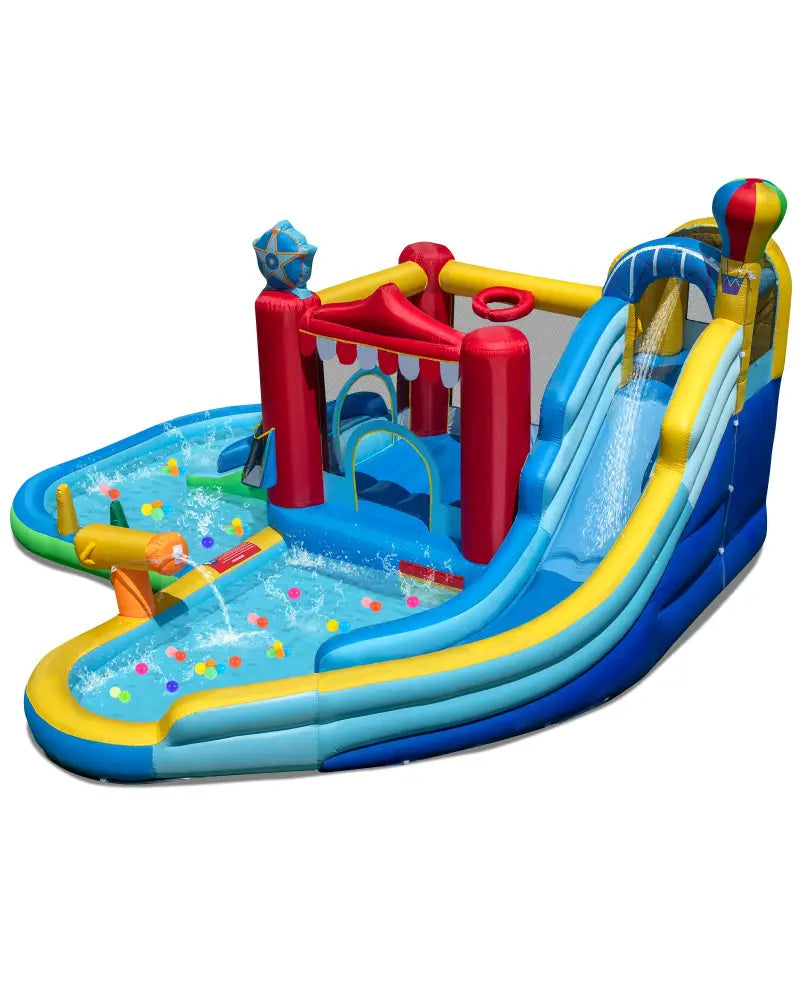 Inflatable Water Park with Splash Pool and Water Cannon for Birthday Party Without Blower - Multicolor - Inflatable