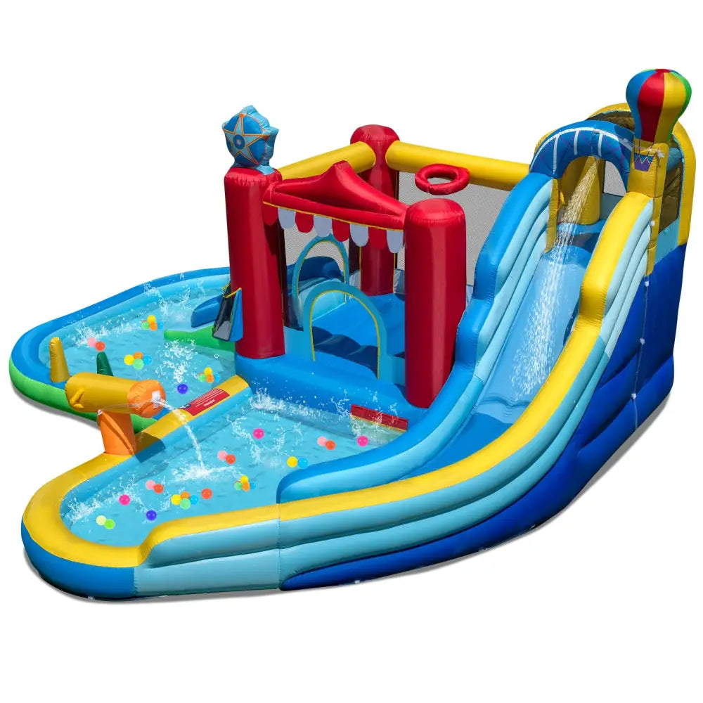 Inflatable Water Park with Splash Pool and Water Cannon for Birthday Party Without Blower - Multicolor - Inflatable
