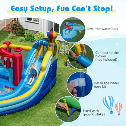 Inflatable Water Park with Splash Pool and Water Cannon for Birthday Party Without Blower - Multicolor - Inflatable