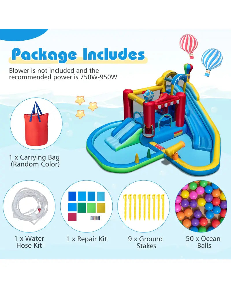Inflatable Water Park with Splash Pool and Water Cannon for Birthday Party Without Blower - Multicolor - Inflatable